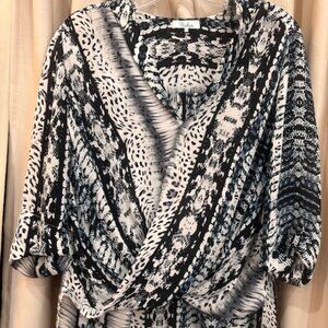 Parker blue and white print silk hi/low blouse size XS